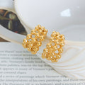 Hollow Ball Lattice C-Shaped Stud Earrings Gold Steel view 2
