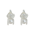Silver Pearl Gourd Twist Rope Bow Clip And Stud Earrings view 5