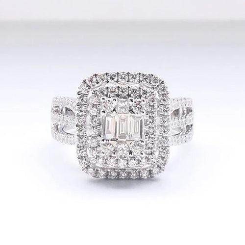 Second product view showing silver-tone rectangular baguette cluster signet ring