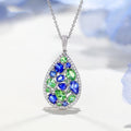 Blue And Green Teardrop Cluster Necklace And Earring Styles Silver Tone view 2