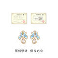 Gold Light Blue Enamel Iris Flower Drop Earrings Pair view 3