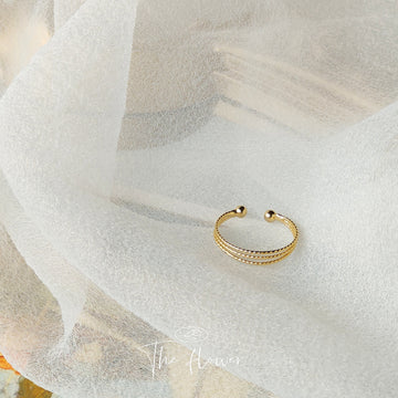 Gold Tone Triple Band Open Adjustable Ring Textured Lines