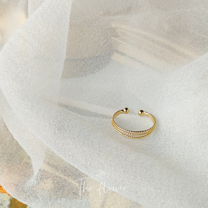 Gold Tone Triple Band Open Adjustable Ring Textured Lines