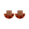 Brown Wood and Tortoiseshell Crescent Square Drop Earrings view 5