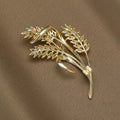 Yellow Crystal Wheat Brooch With Green Enamel Leaves view 3