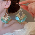 Shell Sequin Chandelier Hook Earrings in White Fashion Earrings view 3