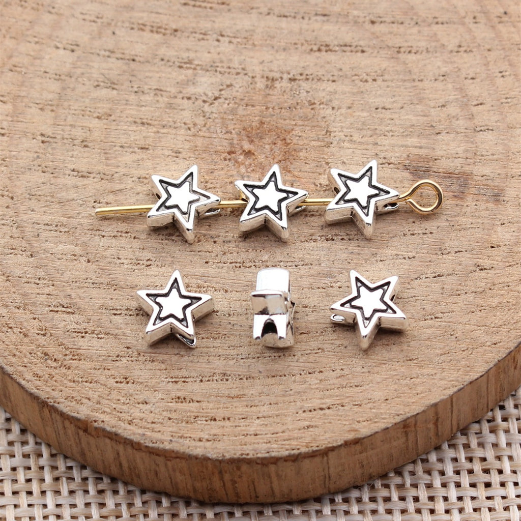 7.3x7.3x3mm 0.36g Antique Silver Zinc Alloy Star Small Hole Spacer Beads for Bracelet Necklace DIY Making