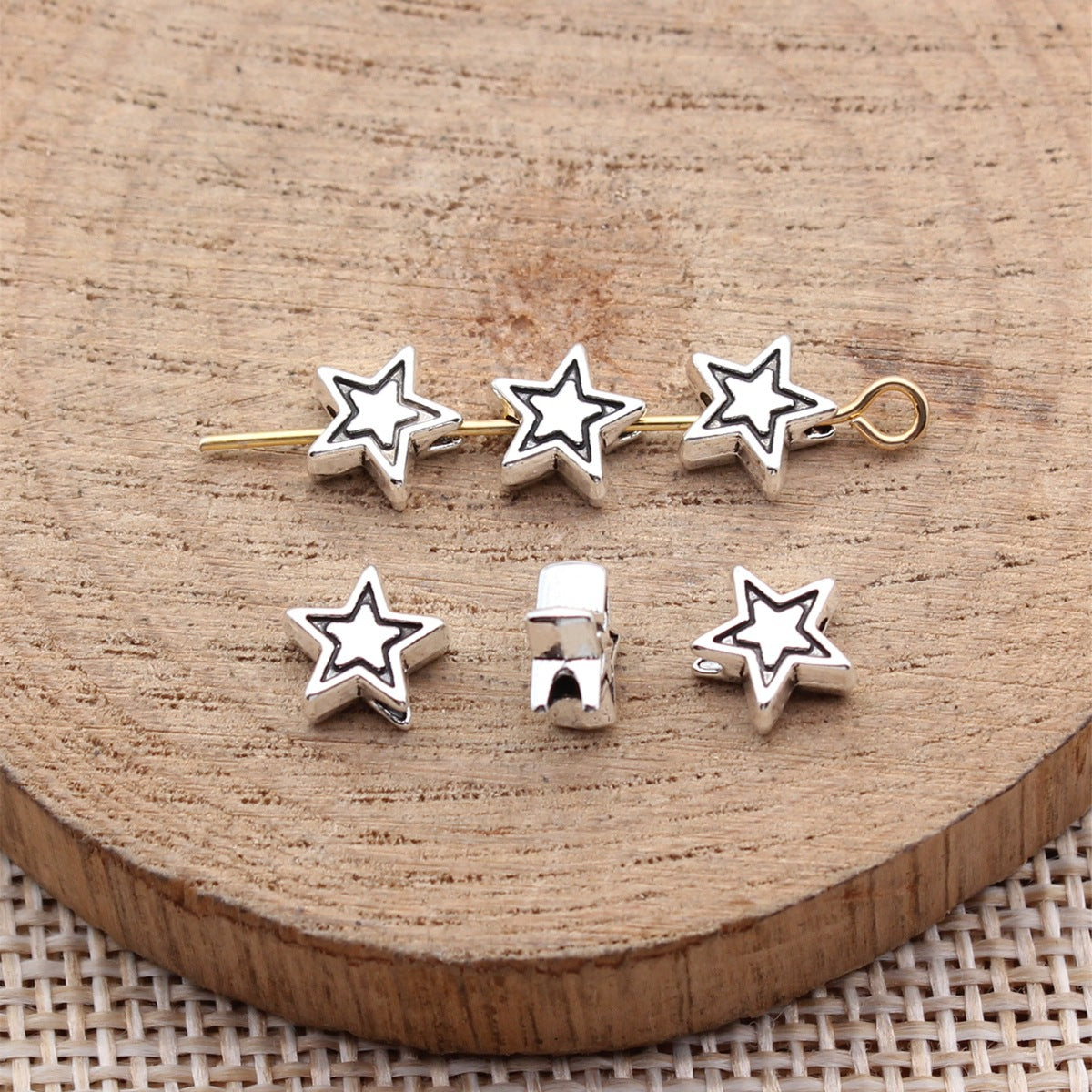 7.3x7.3x3mm 0.36g Antique Silver Zinc Alloy Star Small Hole Spacer Beads for Bracelet Necklace DIY Making