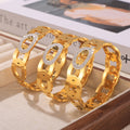 Gold Chain Link Cuff Bangle with Oval Rhinestone Accent view 2