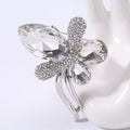 Silver Tone Crystal Bow Brooch With Curved Double Tail view 6