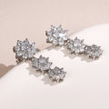 Triple Flower Cluster Drop Earrings Clear Stones Silver view 4