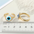 Round Enamel Evil Eye Adjustable Rings in Gold and Silver Tone view 4