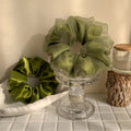 Olive Green Satin Organza Scrunchie Hair Ties Two Styles view 4