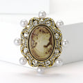 Cameo Woman Brooch With Pearl and Crystal Frame in Two Tones view 2