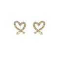 Gold Open Heart Pearl CZ Stud Earrings Drop Accent view 5