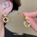 Pearl and Open Square Drop Earrings in Two Finishes view 4