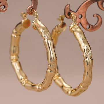Bamboo Texture Hoop Earrings in Gold-Tone Metal Jewelry