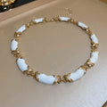 Gold Cross Link Enamel Segment Choker Black White Pair view 6
