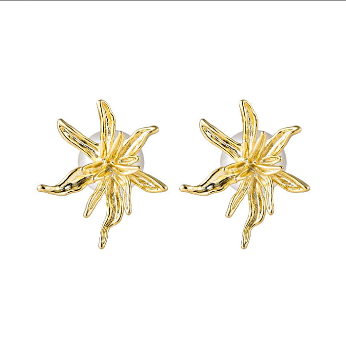 Gold Firework Starburst Pearl Look Jacket Stud Earrings