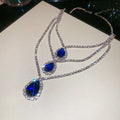 Silver Three Layer Rhinestone Triple Teardrop Gem Necklace view 6