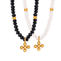 Gold Cross Pendant Beaded Necklace Faux Pearl or Black Glass view 5
