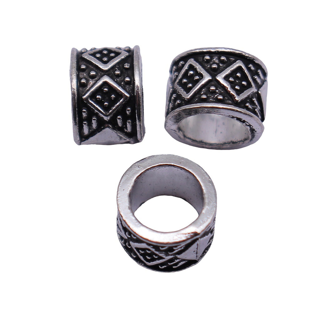 6.8x6.7x5mm 0.46g Antique Silver Zinc Alloy Geometric Diamond Pattern Large Hole Spacer Beads for Bracelet DIY