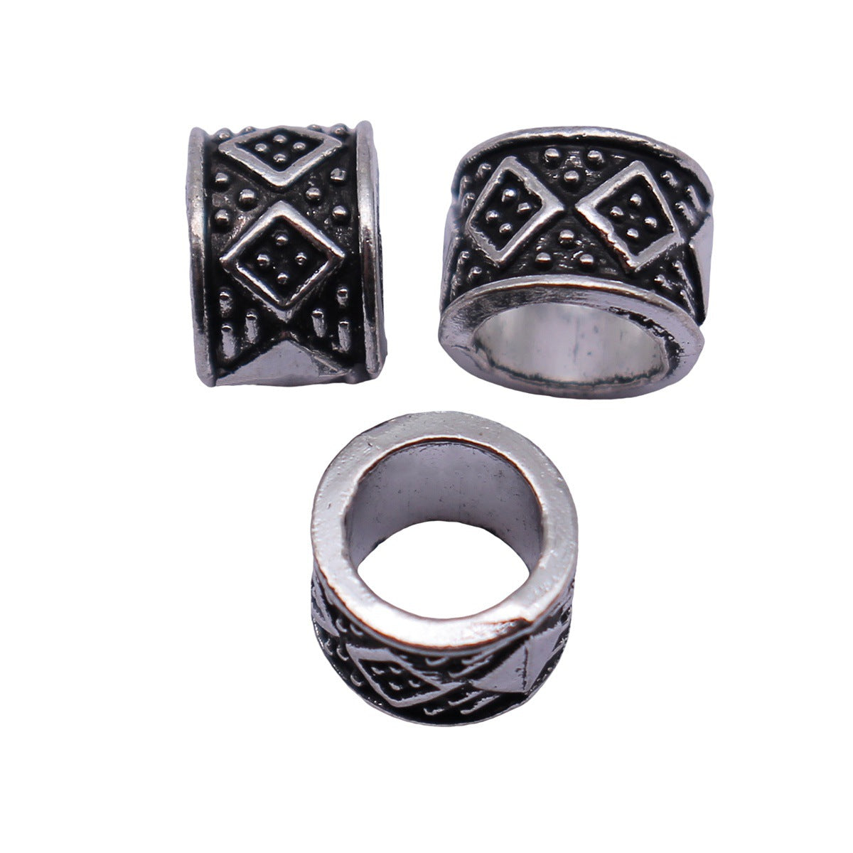 6.8x6.7x5mm 0.46g Antique Silver Zinc Alloy Geometric Diamond Pattern Large Hole Spacer Beads for Bracelet DIY