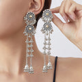Six Color Silver Tone Ethnic Medallion Chain Tassel Earrings view 11