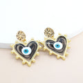 Gold Tone Pearl Outline Heart Evil Eye Stud Drop Earrings view 4