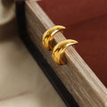 Crescent Moon Thick Stud Earrings Gold Steel Polished Pair view 4