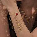 Gold Open Cuff Bracelets Dual Starfish Bee Ladybug Charms view 3
