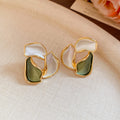 Color Block Sculpted Stud Earrings in Green and Brown view 6