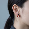 Red Ladybug White Pearl Look Novelty Small Stud Earrings view 3