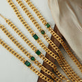 Gold Cuban Link Green Stone Chain Necklace Bracelet view 3