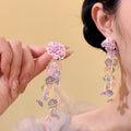 Pink Floral Beaded Tassel Earrings With Gold-Tone Links view 2
