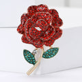 Rose Stem Brooch In Metal With Red Or Blue Crystals With Green Crystal Leaves view 2