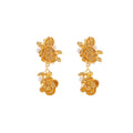 Gold Tone Double Rose Extra Long Dangle Stud Earrings view 5