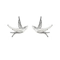 Silver Flying Swallow Bird Stud Earrings Matte Metal Pair view 5