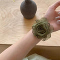 Sheer Fabric Rose Flower Hair Tie Elastic Band Pink view 4