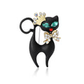 Black Cat Brooch With Crystal Crown Bow and Curled Tail view 5