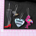 Silver Tone Acrylic Ghoul Heart Flamingo Boot and Bee Hook Earrings view 5