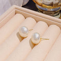 Three Size White Pearl Look Round Gold Stud Earrings view 3