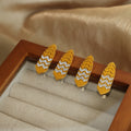 Gold Leaf Chevron Stud Earrings Clear Crystal Zigzag Inlay view 4