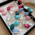 Pink Magenta Clear Acrylic Oval Bead Necklace Gold Tone view 3