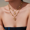 Gold Heart Station Chain Necklace Open Pendant Zircon view 2