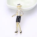Gold Tone Lady Figure Brooch Rhinestone Jacket Black Skirt view 6