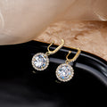 Gold Halo Round Clear Crystal Drop Earrings Lever Backs view 3