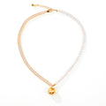 Gold Split Zircon And Imitation Pearl Necklace Matte Ball Pendant view 5