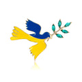 Blue and Yellow Dove Enamel Brooch with Olive Branch view 1