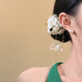 Fabric Flower Pearl Chain Duckbill Hair Clips Three Colors view 3